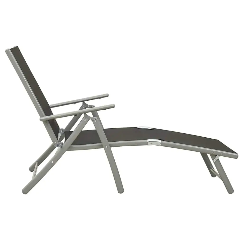 Folding Sun Lounger Adjustable Backrest Textilene Black Aluminium Outdoor