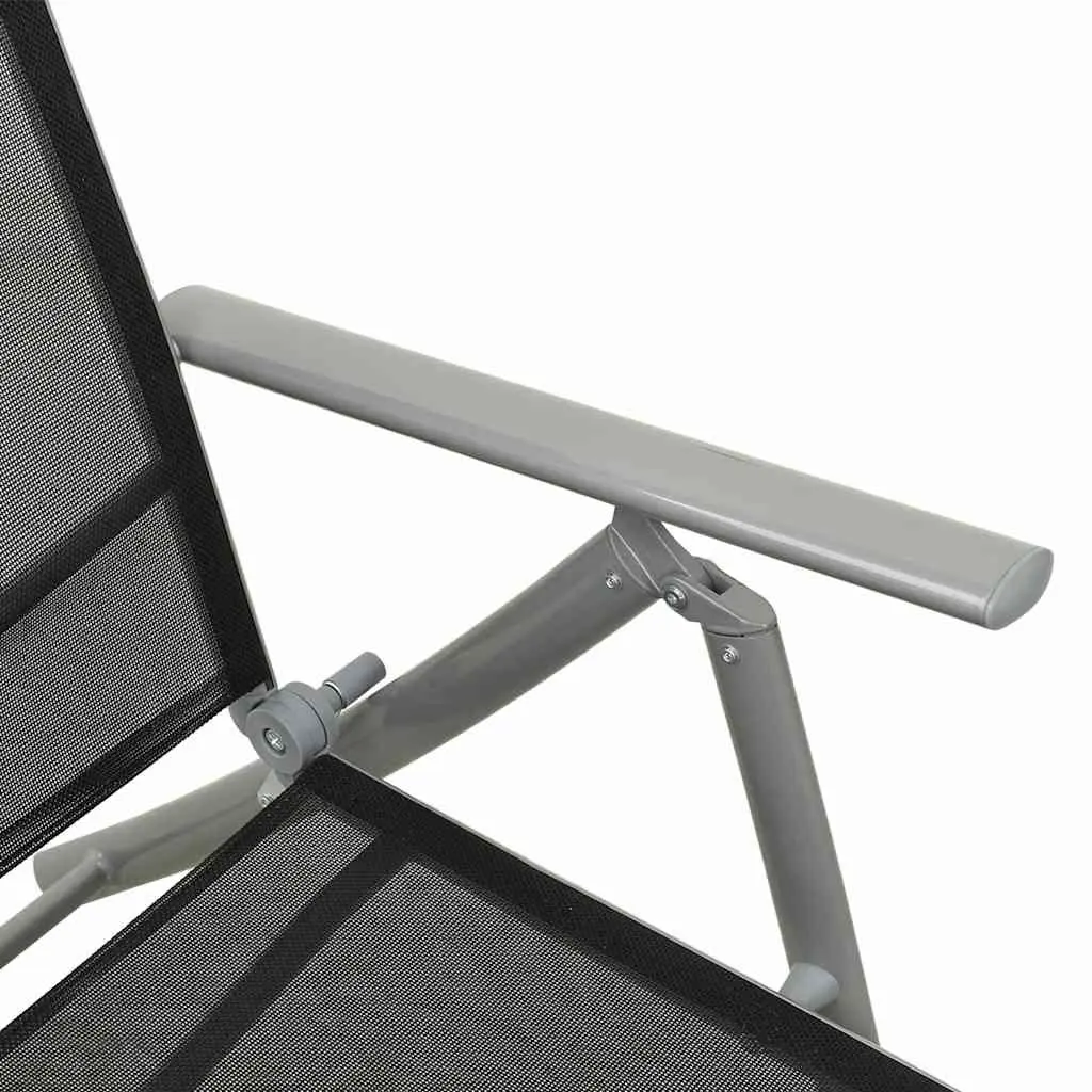 Folding Sun Lounger Adjustable Backrest Textilene Black Aluminium Outdoor