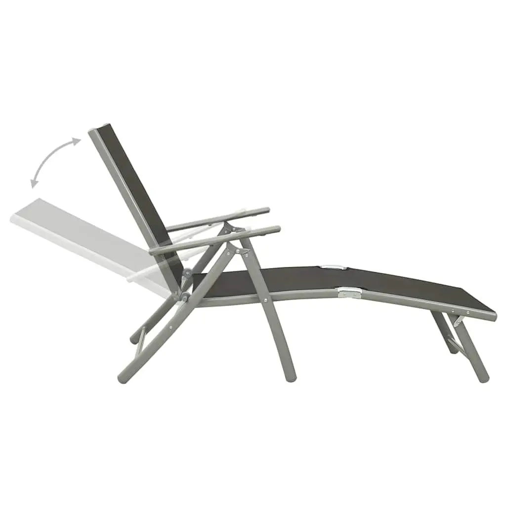 Folding Sun Lounger Adjustable Backrest Textilene Black Aluminium Outdoor