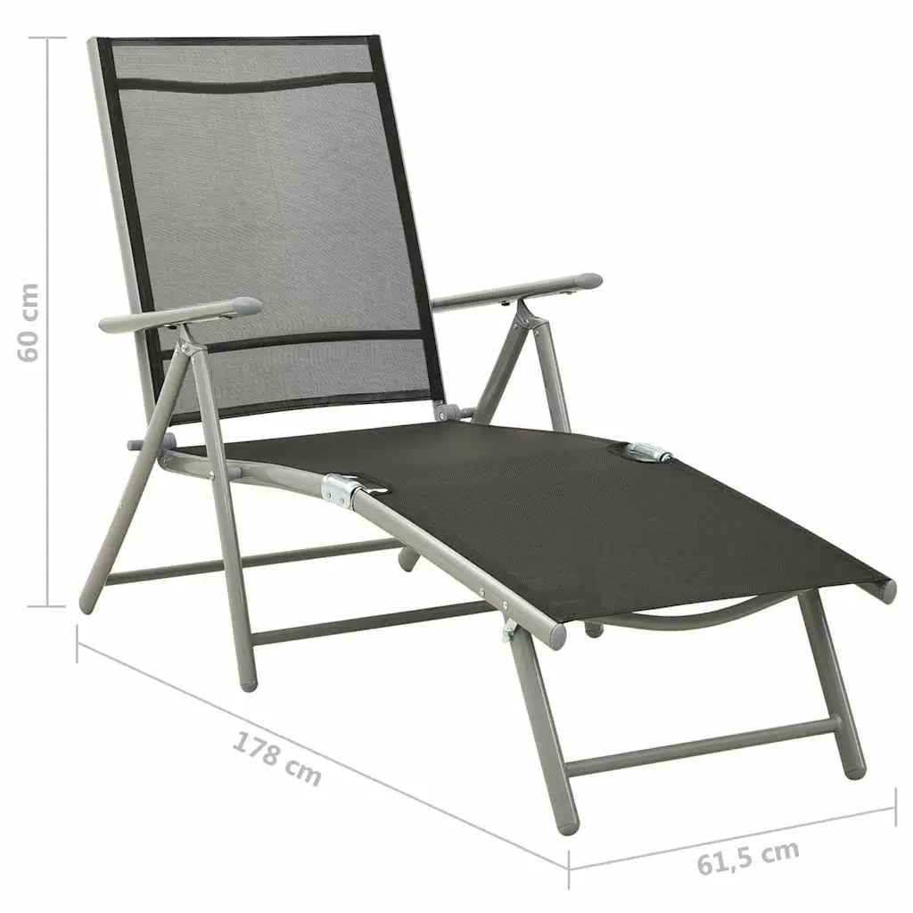 Folding Sun Lounger Adjustable Backrest Textilene Black Aluminium Outdoor