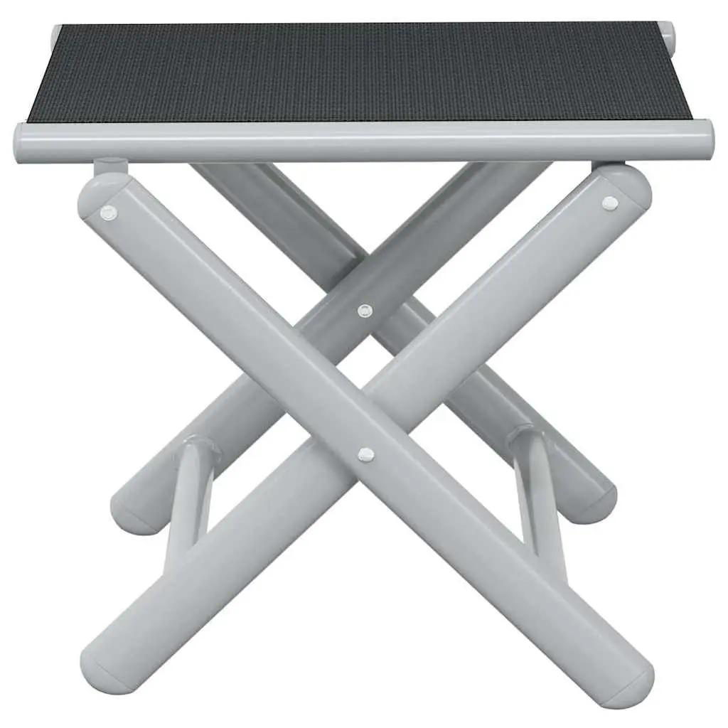 Folding Footrest Aluminium Textilene Black Outdoor Portable Garden Patio Furniture