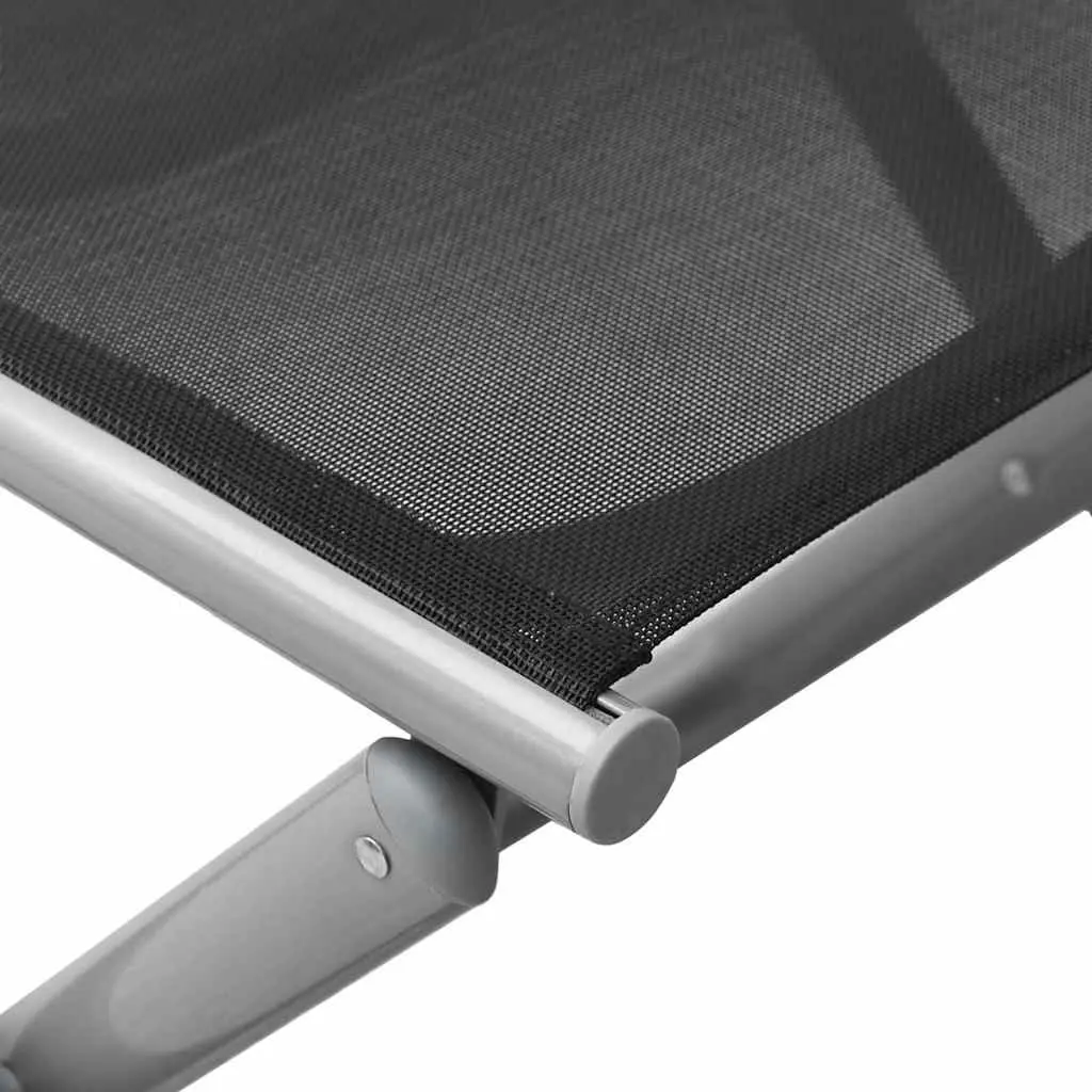 Folding Footrest Aluminium Textilene Black Outdoor Portable Garden Patio Furniture