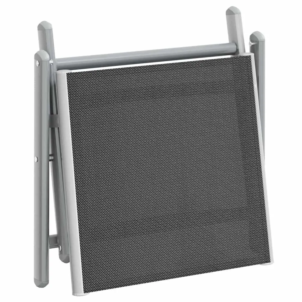 Folding Footrest Aluminium Textilene Black Outdoor Portable Garden Patio Furniture