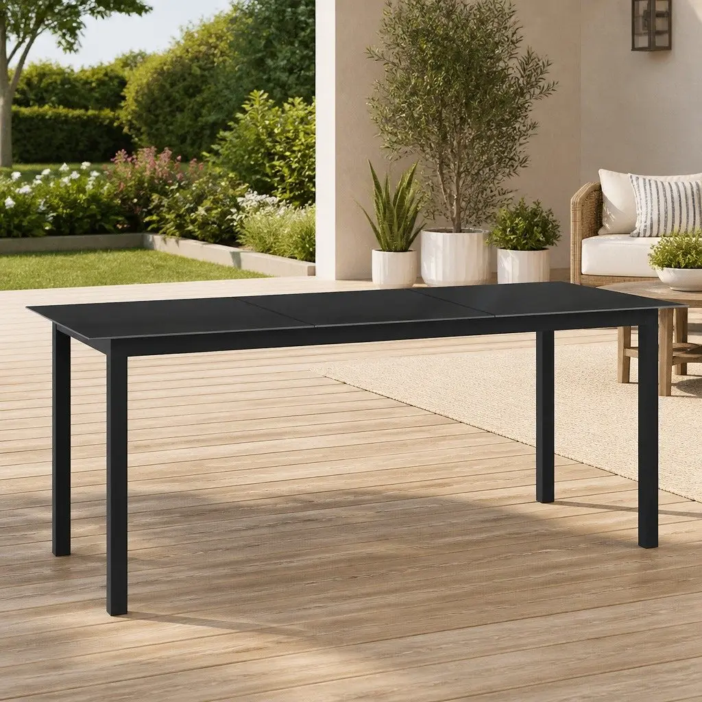 Garden Table Aluminium Frame Glass Top Black Outdoor 190x90x74cm