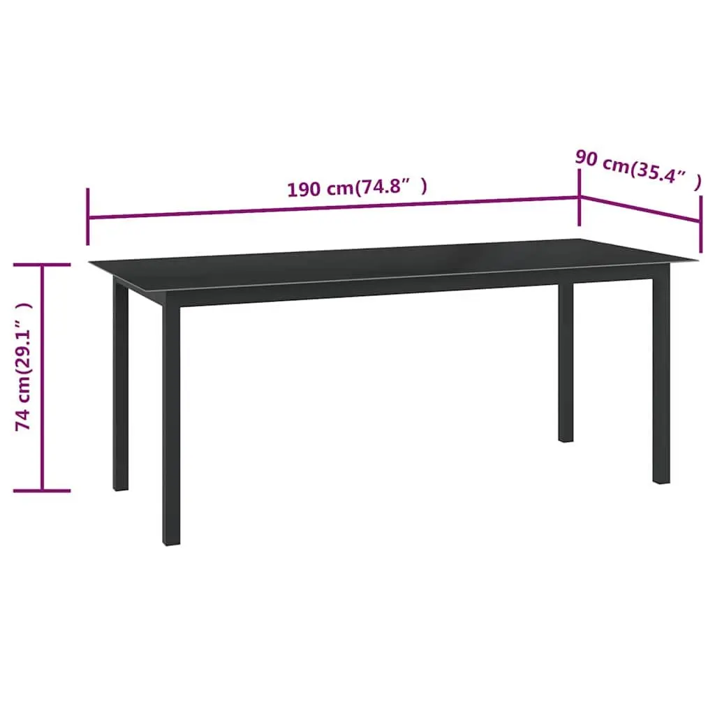 Garden Table Aluminium Frame Glass Top Black Outdoor 190x90x74cm