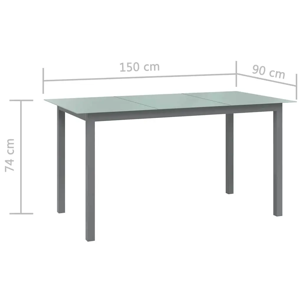 Garden Dining Table Aluminium Frame Glass Top 150 x 90 x 74 cm Grey