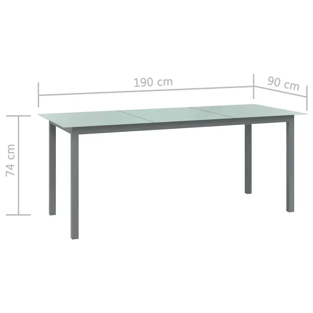 Garden Dining Table Aluminium Frame Glass Top 190x90x74cm Grey
