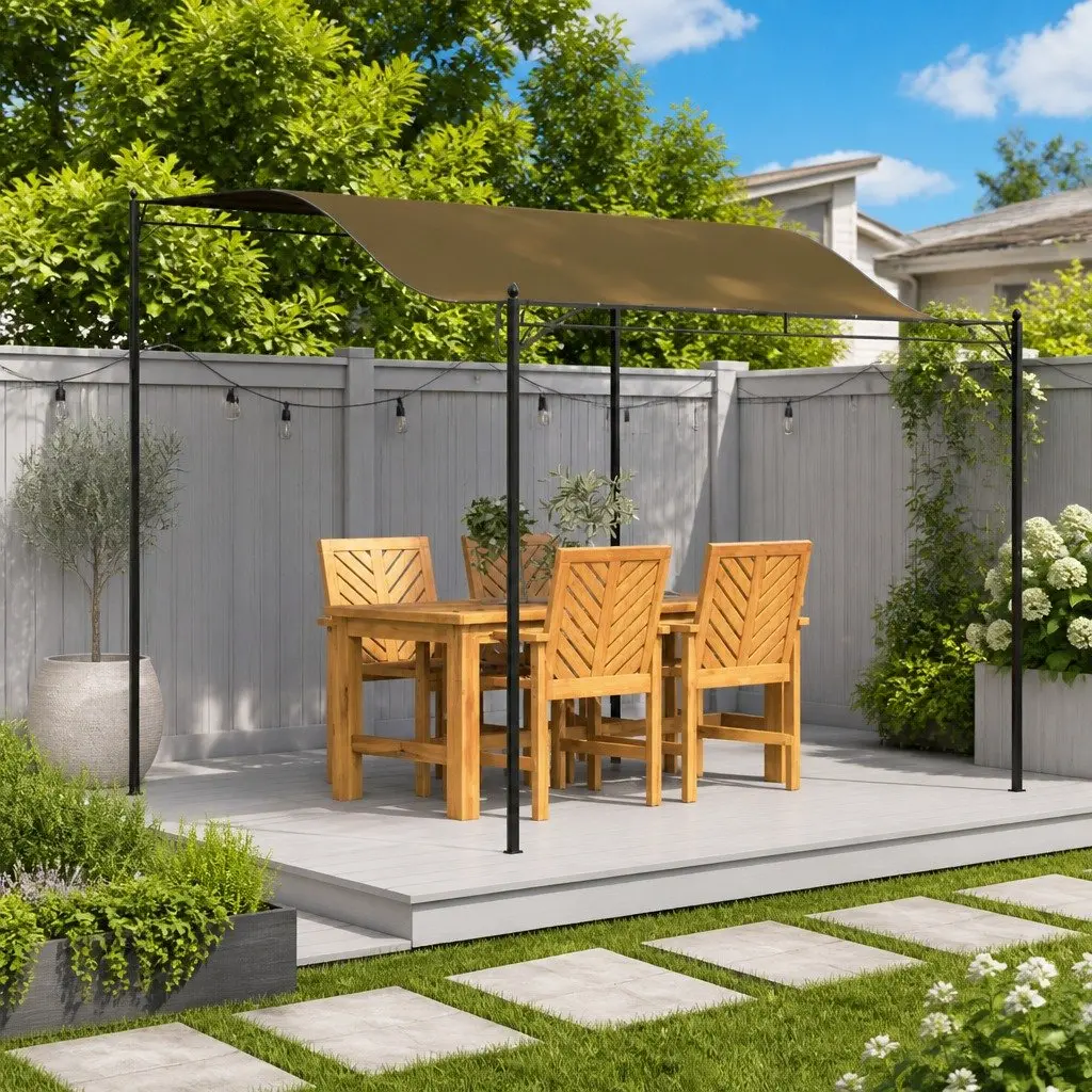 Outdoor Canopy Steel Frame Polyester 3x2.4m Taupe Sunshade Awning Garden Shelter Patio Cover