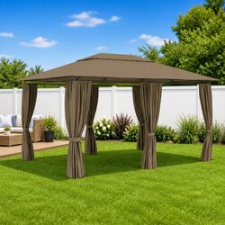 Garden Marquee Gazebo Outdoor Canopy Pavilion 4x3m Taupe Vented Roof Curtains