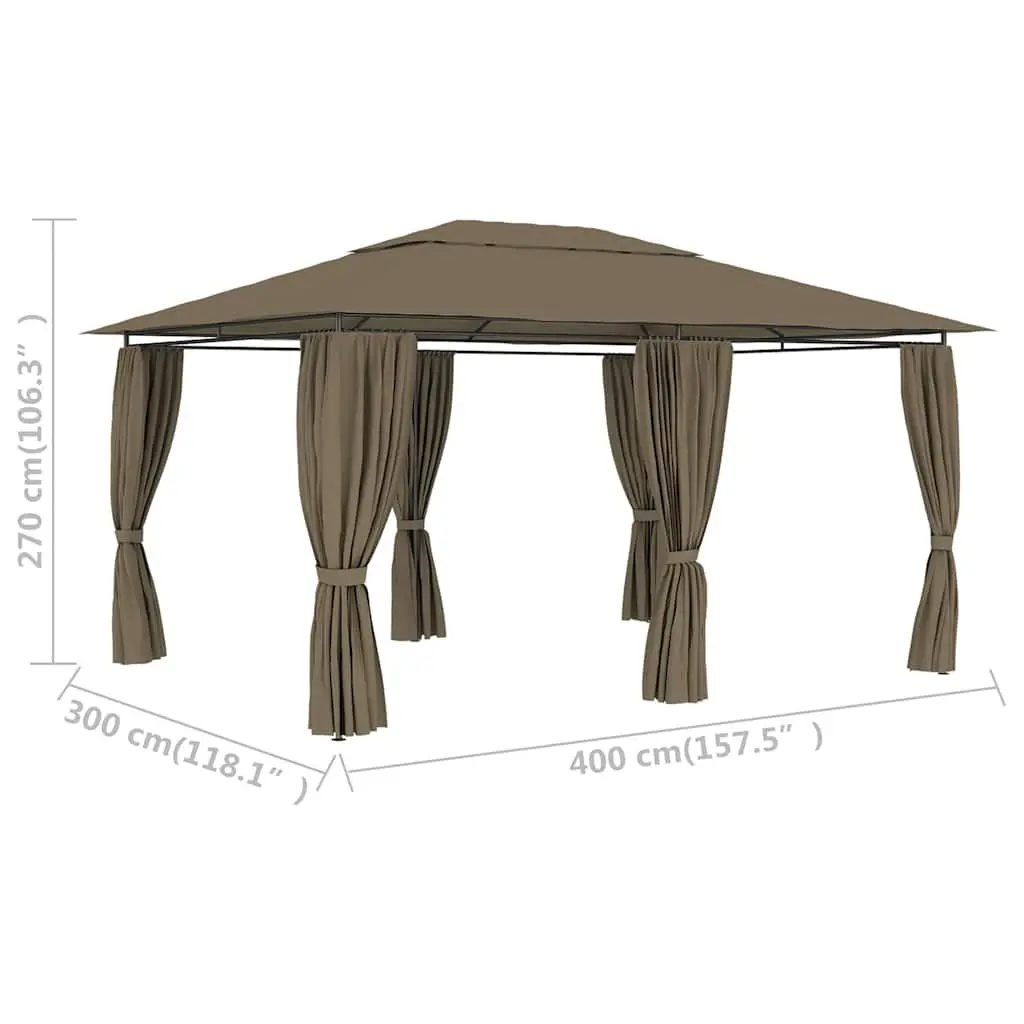 Garden Pavilion Canopy Gazebo 4x3m Taupe Water-Resistant Vented Roof with Adjustable Curtains