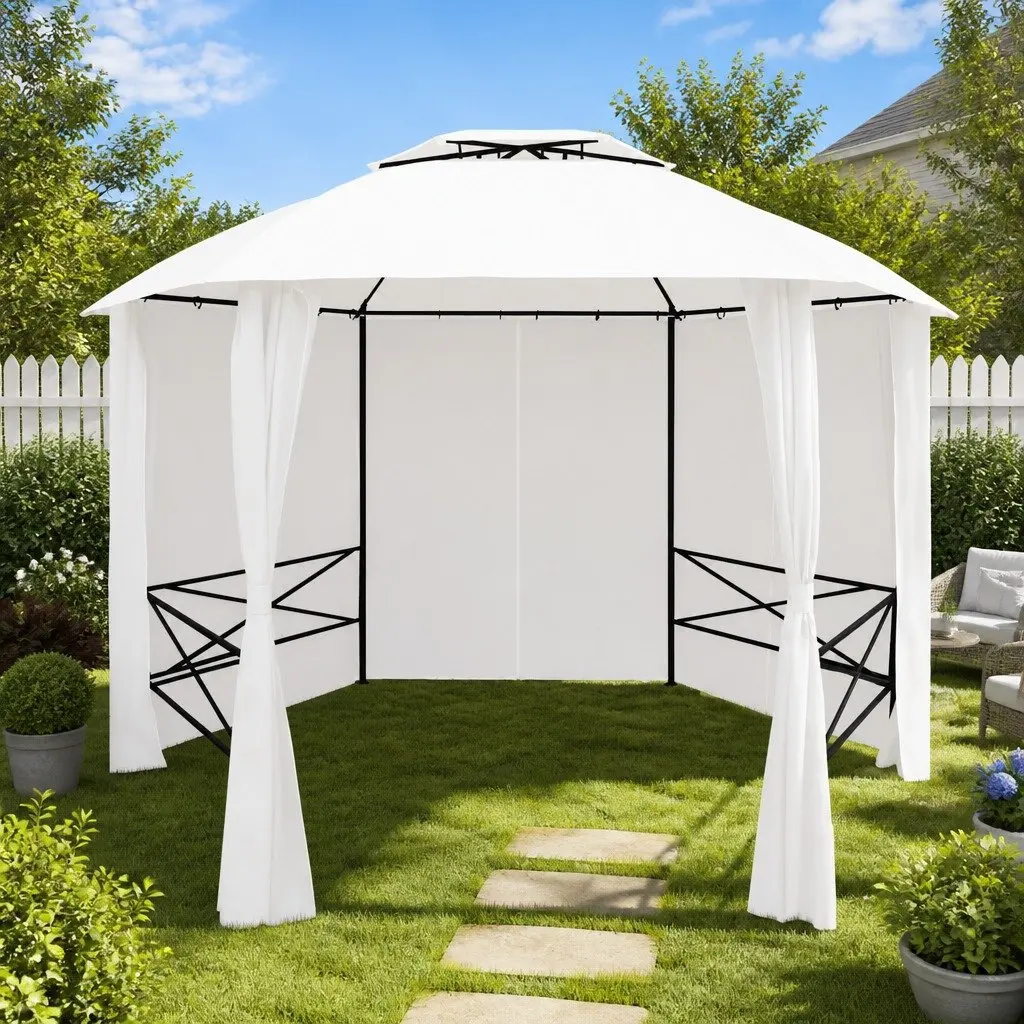 Garden Marquee Gazebo Outdoor Canopy Polyester Curtains 360x312x265cm White