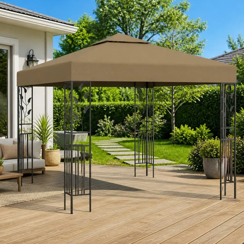 Gazebo Steel Frame 3x3 m Vented Canopy Shade Structure Taupe