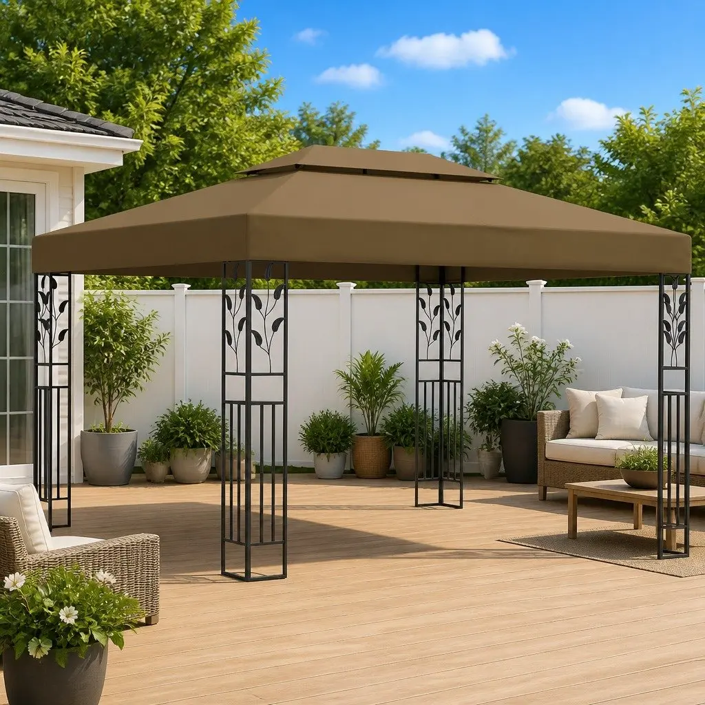 Outdoor Canopy Gazebo 3x4m Double Roof Durable Taupe Polyester Cover