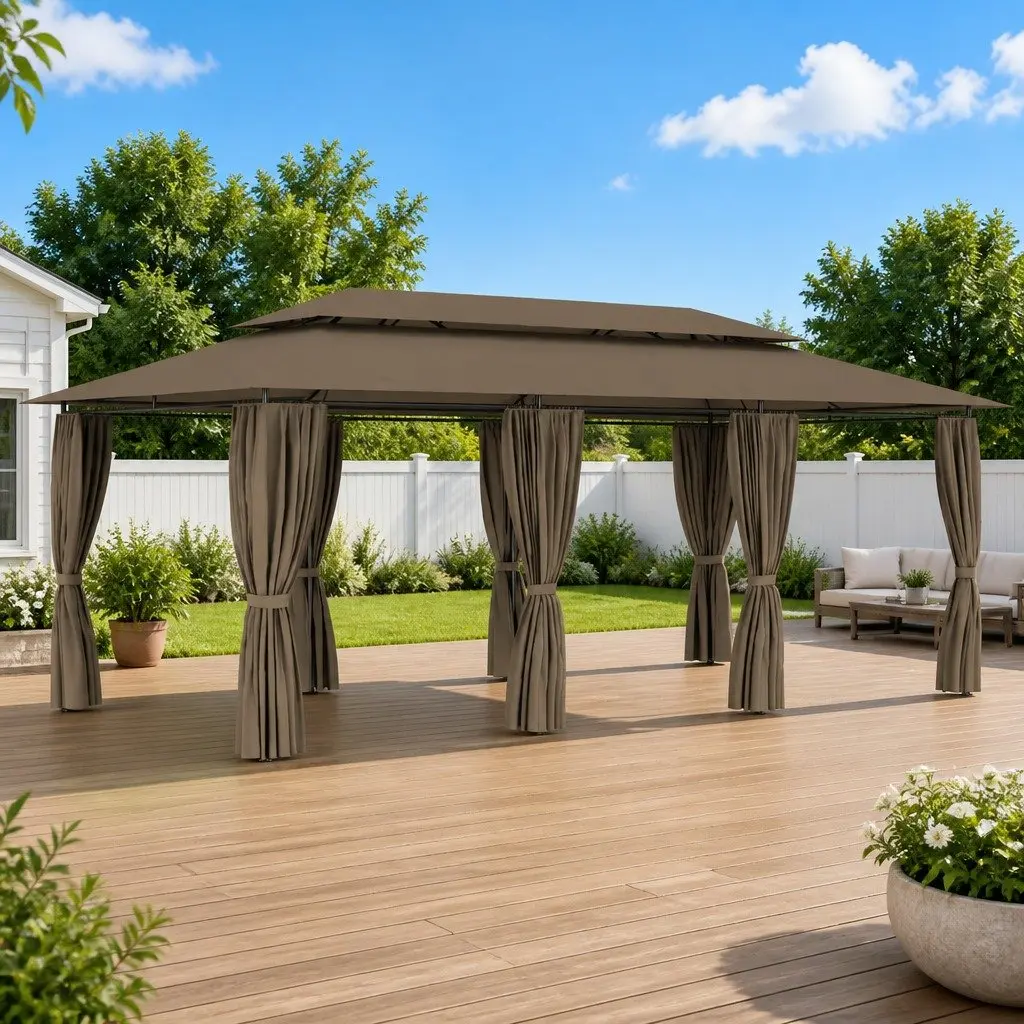 Outdoor Gazebo Tubular Steel Frame 600 x 298 x 270 cm Taupe