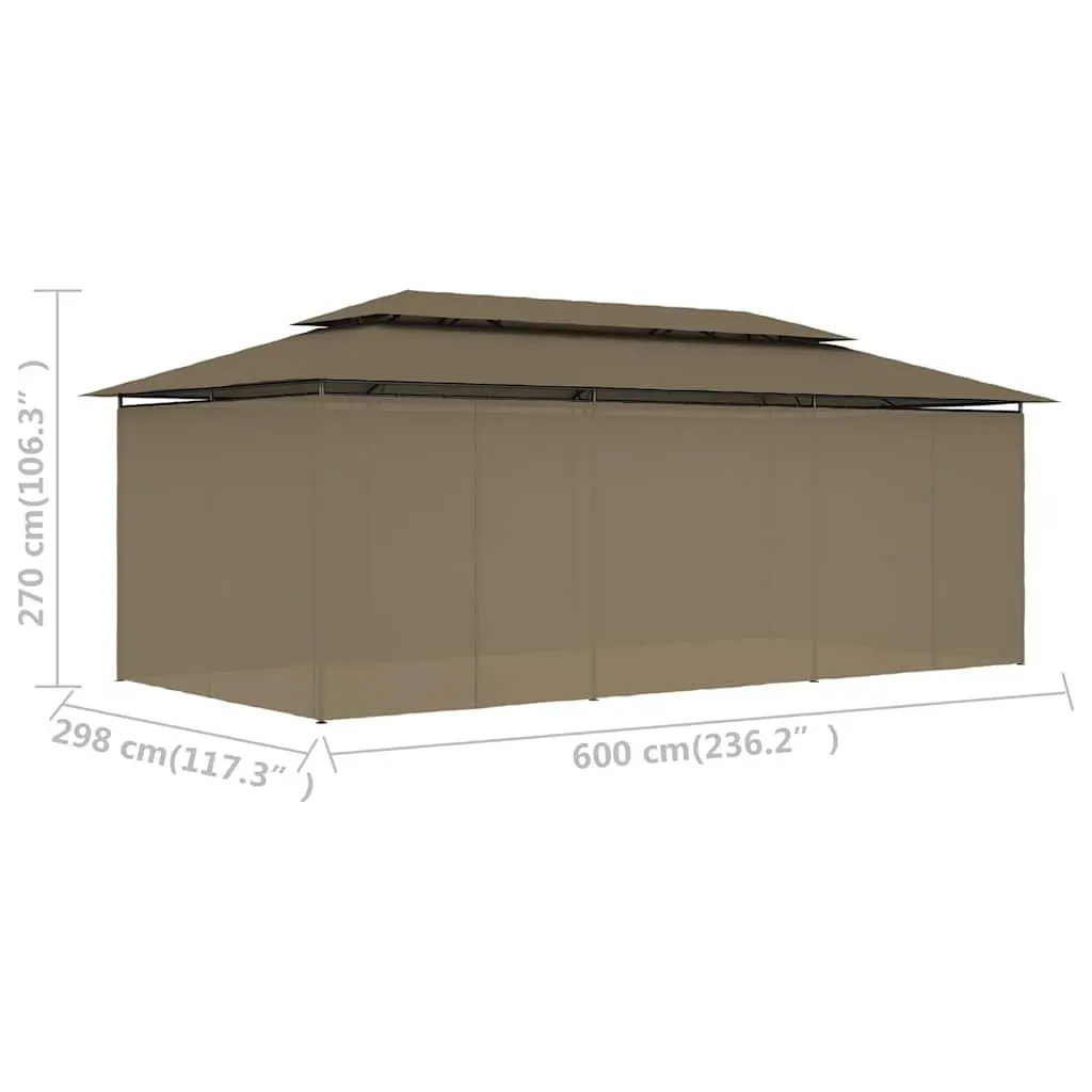 Outdoor Gazebo Tubular Steel Frame 600 x 298 x 270 cm Taupe