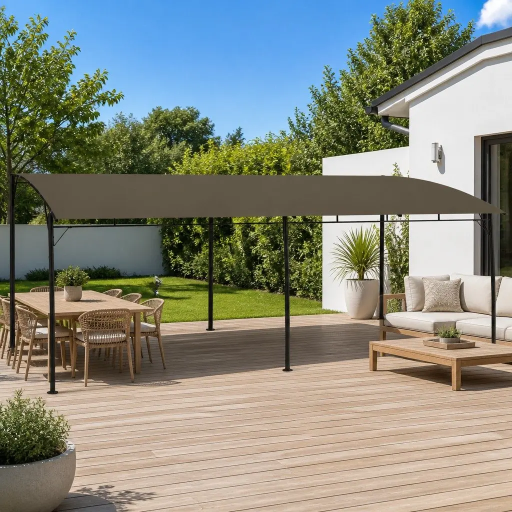 Garden Sunshade Awning Metal Frame Fabric 6x3m Taupe