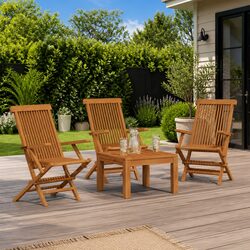 Outdoor Garden Chairs 3 Piece Set Teak Wood Patio Seating Folding Lightweight