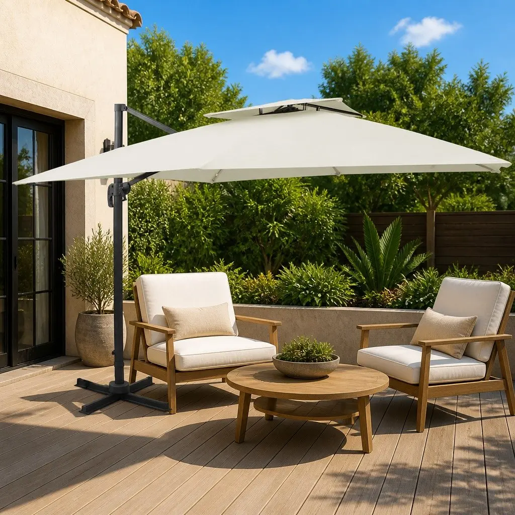 Cantilever Garden Parasol Aluminium 300x300cm White Double Top Outdoor Shade Umbrella