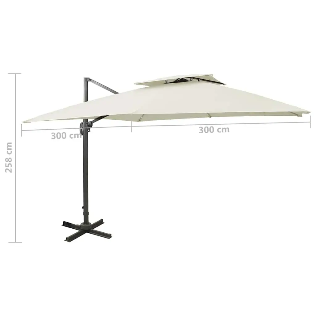 Cantilever Garden Parasol Aluminium 300x300cm White Double Top Outdoor Shade Umbrella