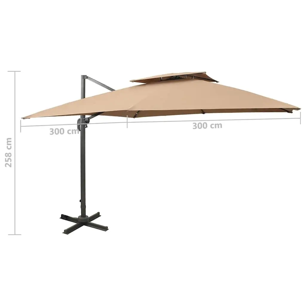 Cantilever Garden Parasol Aluminium 300x300 cm Taupe Double Top