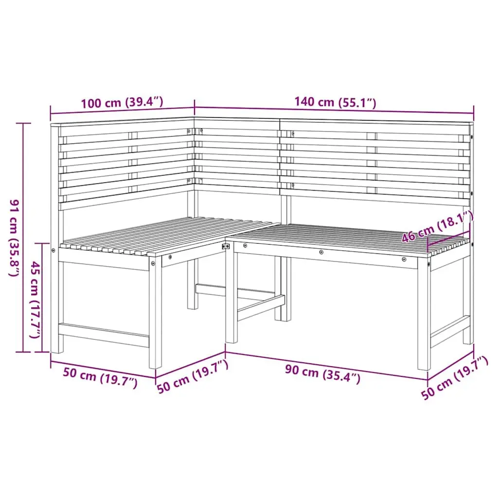 Garden Corner Bench Solid Acacia Wood 140 cm Natural Wood Outdoor Sectional Seating Unit