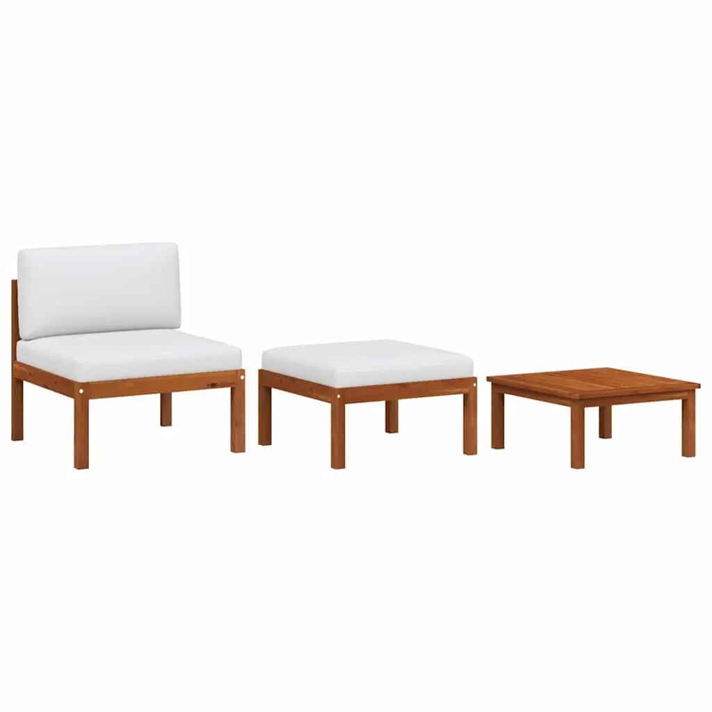 3 Piece Garden Lounge Set with Cushions Wood Rope Backrest Outdoor Sectional