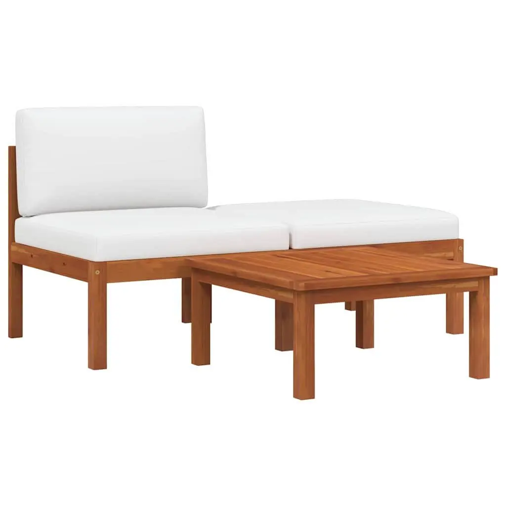 3 Piece Garden Lounge Set with Cushions Wood Rope Backrest Outdoor Sectional