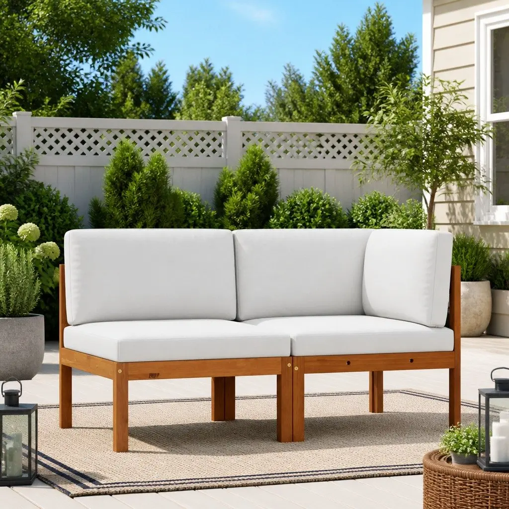 2 Piece Garden Lounge Set Rope Backrest Cushioned Modular Seating Brown
