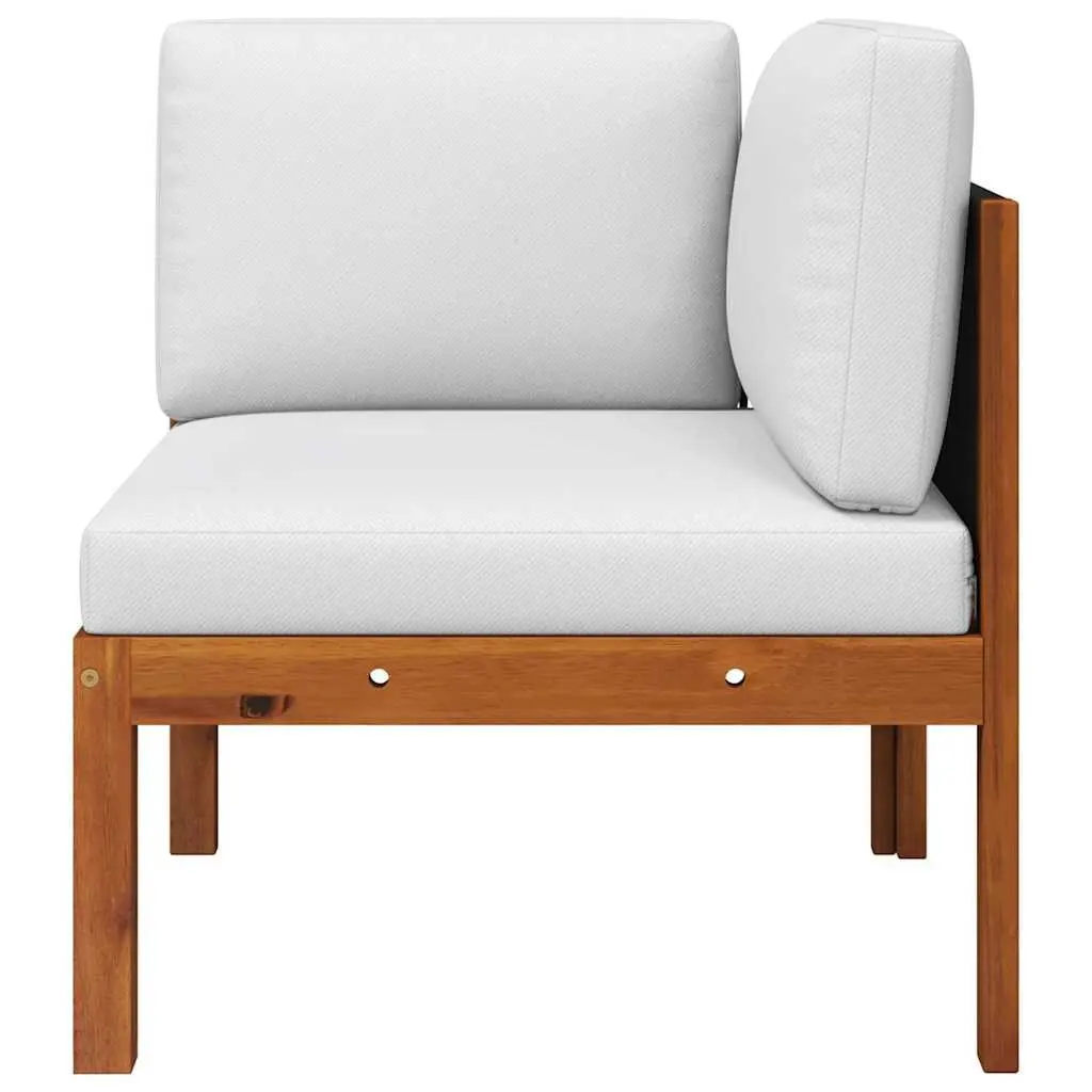Garden Corner Sofa Set Modular Solid Acacia Wood Rope Backrest Outdoor Patio Seating White