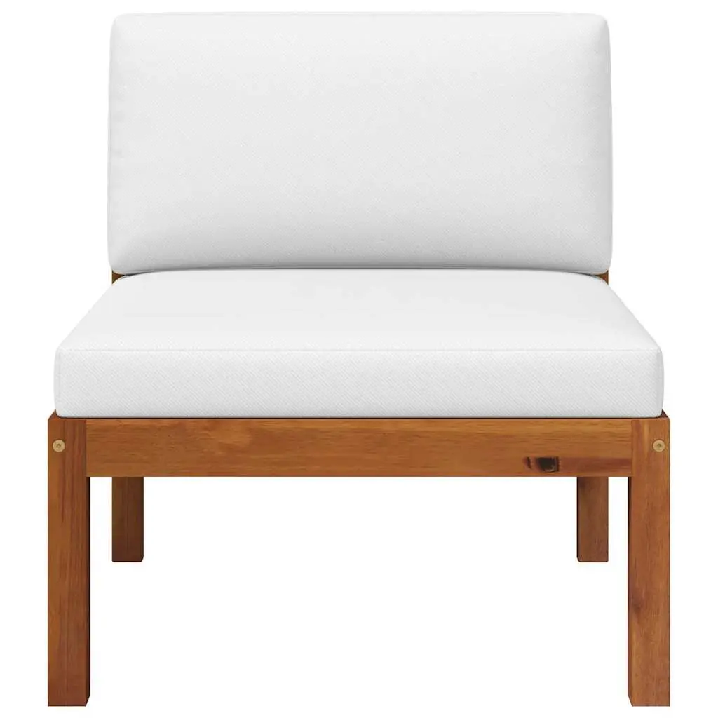 Garden Middle Sofa Modular Outdoor Sectional Seating Solid Acacia Wood White Rope-Woven Backrest Removable Cushions