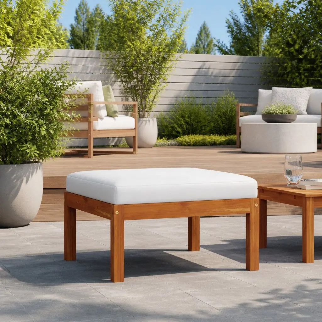 Modular Garden Footstool White Solid Acacia Wood with Removable Thick Cushion
