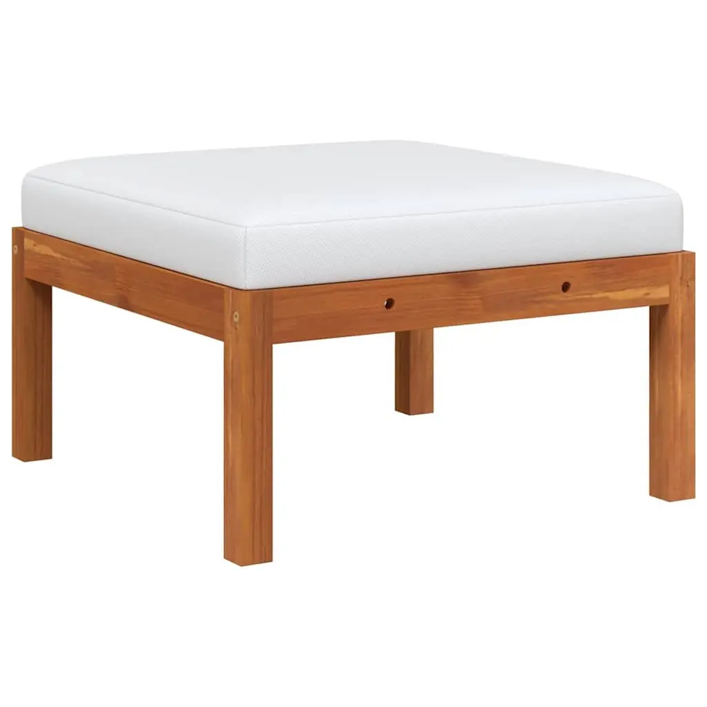 Modular Garden Footstool White Solid Acacia Wood with Removable Thick Cushion