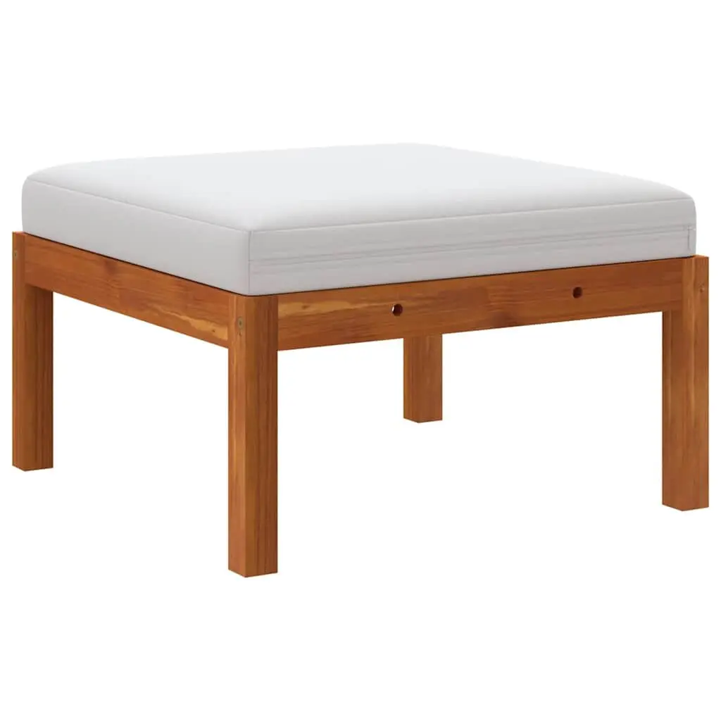 Modular Garden Footstool White Solid Acacia Wood with Removable Thick Cushion