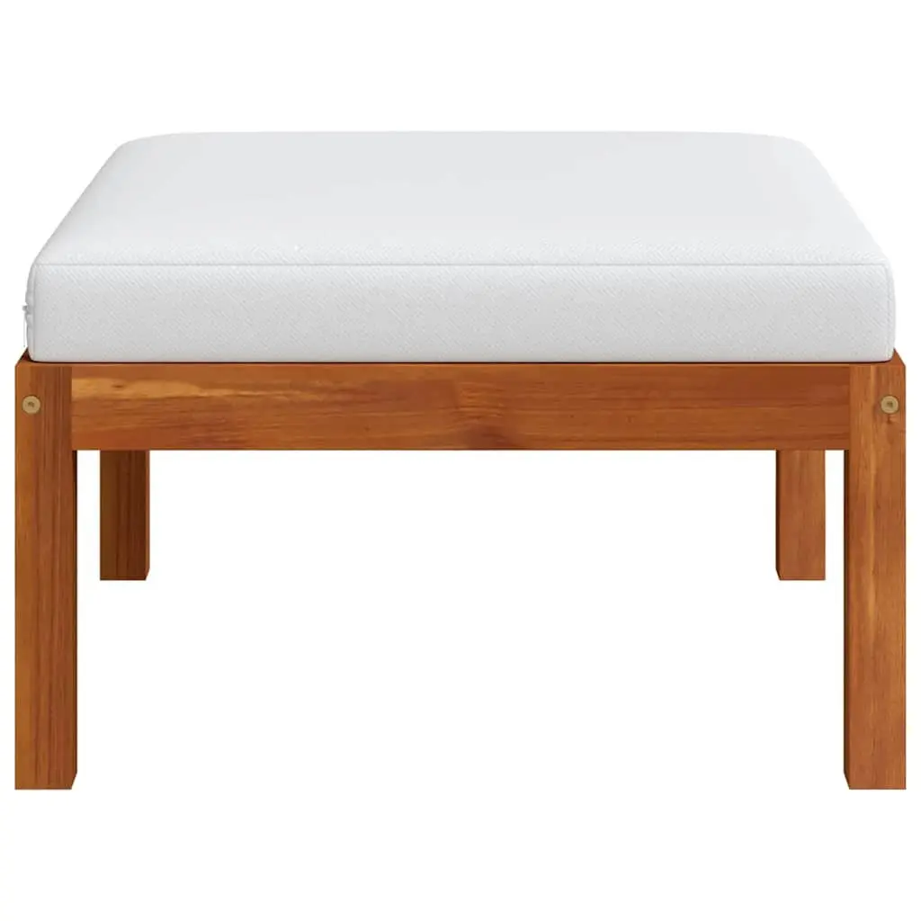 Modular Garden Footstool White Solid Acacia Wood with Removable Thick Cushion