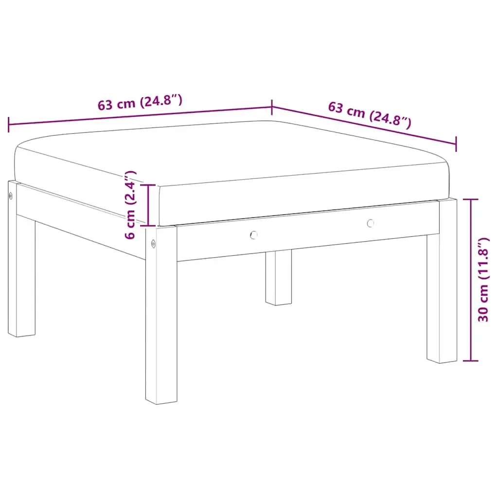 Modular Garden Footstool White Solid Acacia Wood with Removable Thick Cushion