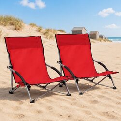 Folding Beach Chairs 2 Pieces Red Oxford Fabric Outdoor Camping Seating