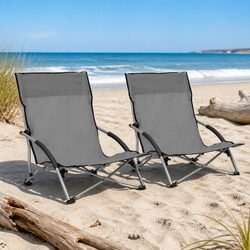 Portable Grey Folding Beach Chairs Set for Camping and Outdoors