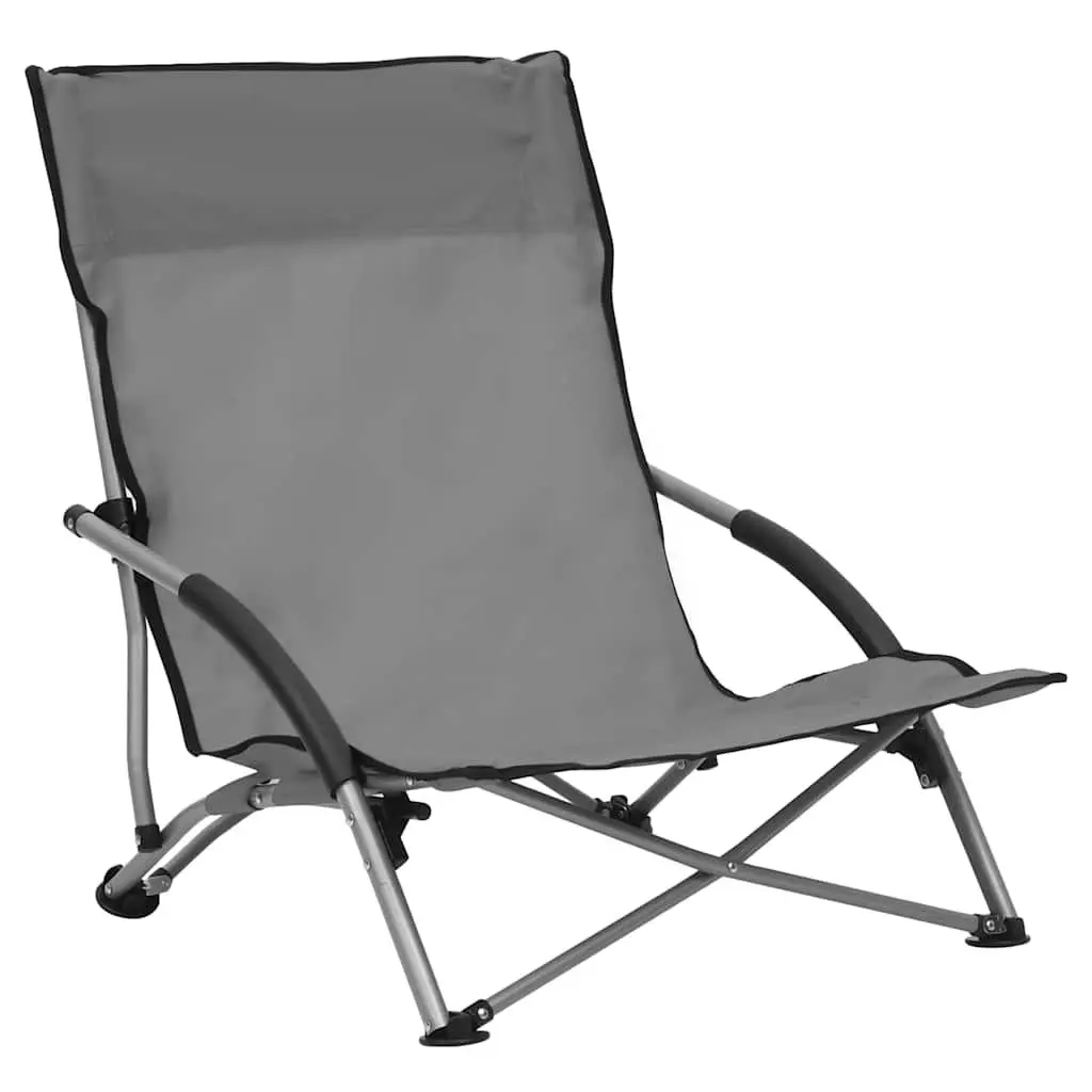 Folding Beach Chairs Oxford Fabric Steel Frame Lightweight Grey Set of 2
