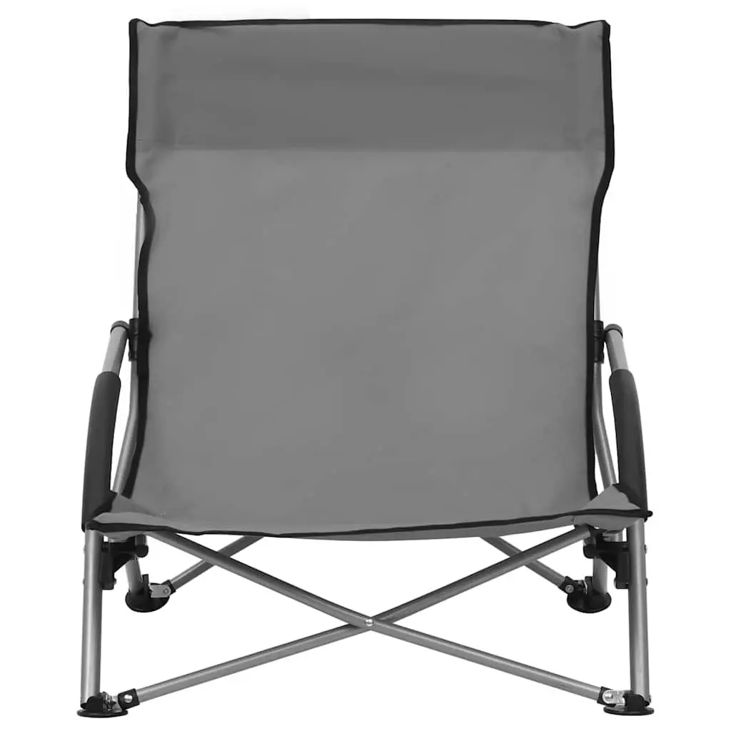 Folding Beach Chairs Oxford Fabric Steel Frame Lightweight Grey Set of 2