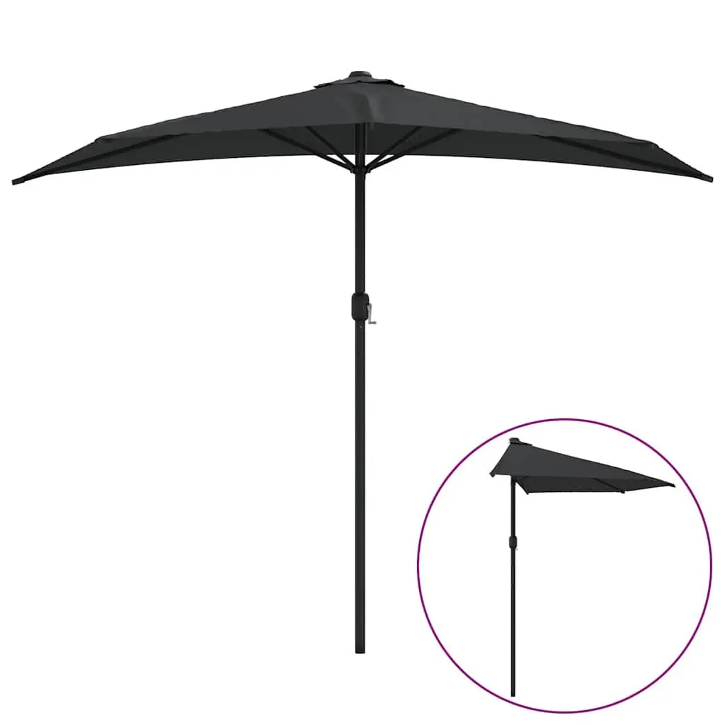 Half Round Parasol UV Protective Polyester 270 x 144 x 222 cm Black Aluminium Pole Steel Ribs