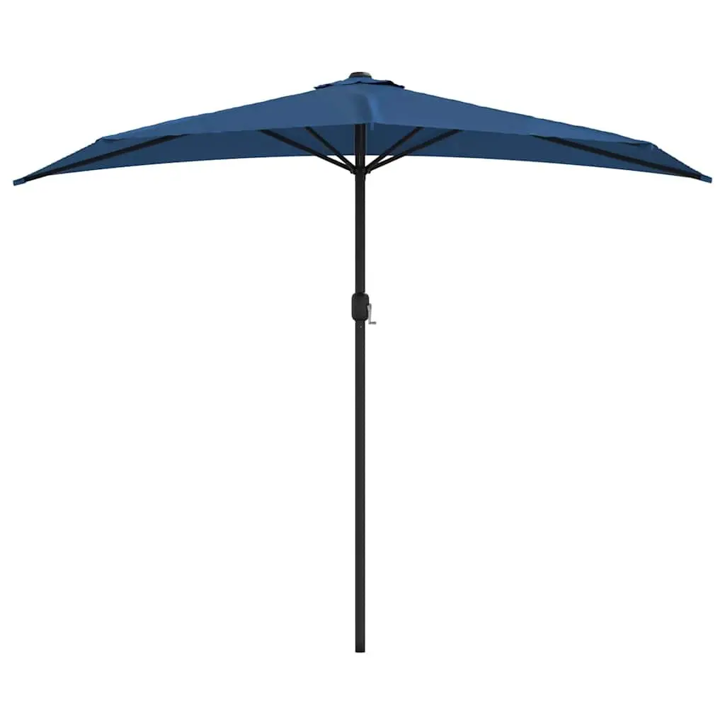 Half Round Parasol UV Protective Polyester Blue Outdoor Shade Umbrella with Aluminium Pole and Steel Ribs