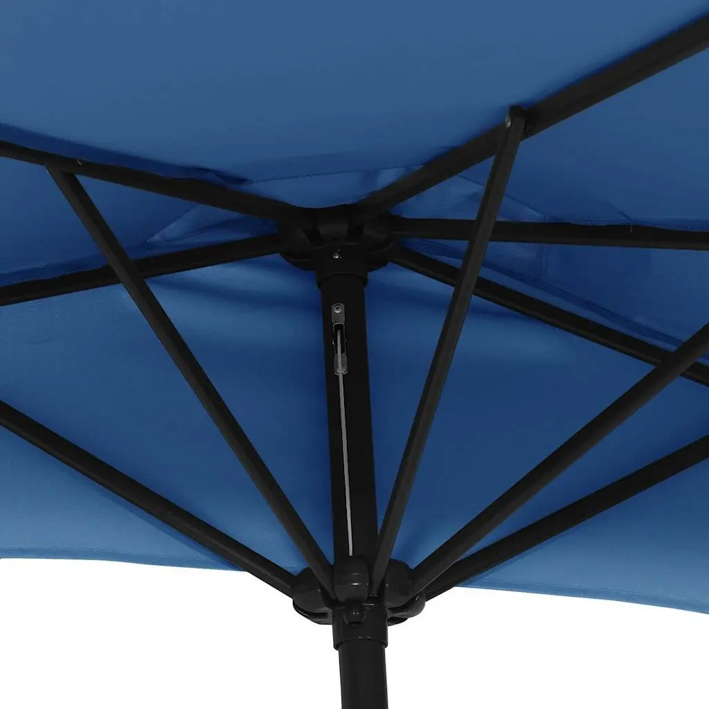 Half Round Parasol UV Protective Polyester Blue Outdoor Shade Umbrella with Aluminium Pole and Steel Ribs
