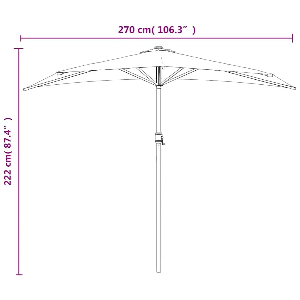 Half Round Parasol UV Protective Polyester Blue Outdoor Shade Umbrella with Aluminium Pole and Steel Ribs