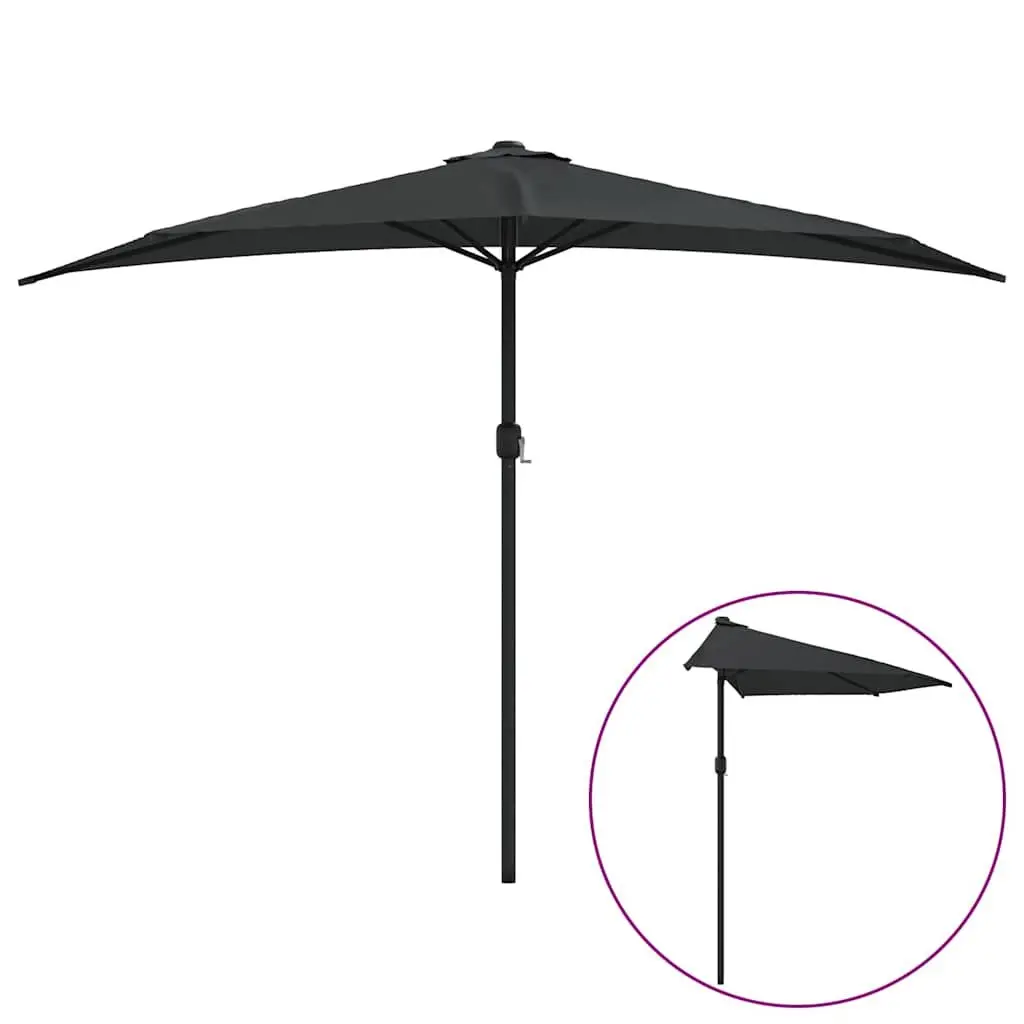 Half Round Balcony Parasol UV Protective Polyester Cover Aluminium Pole 300L x 155W x 223H cm Black