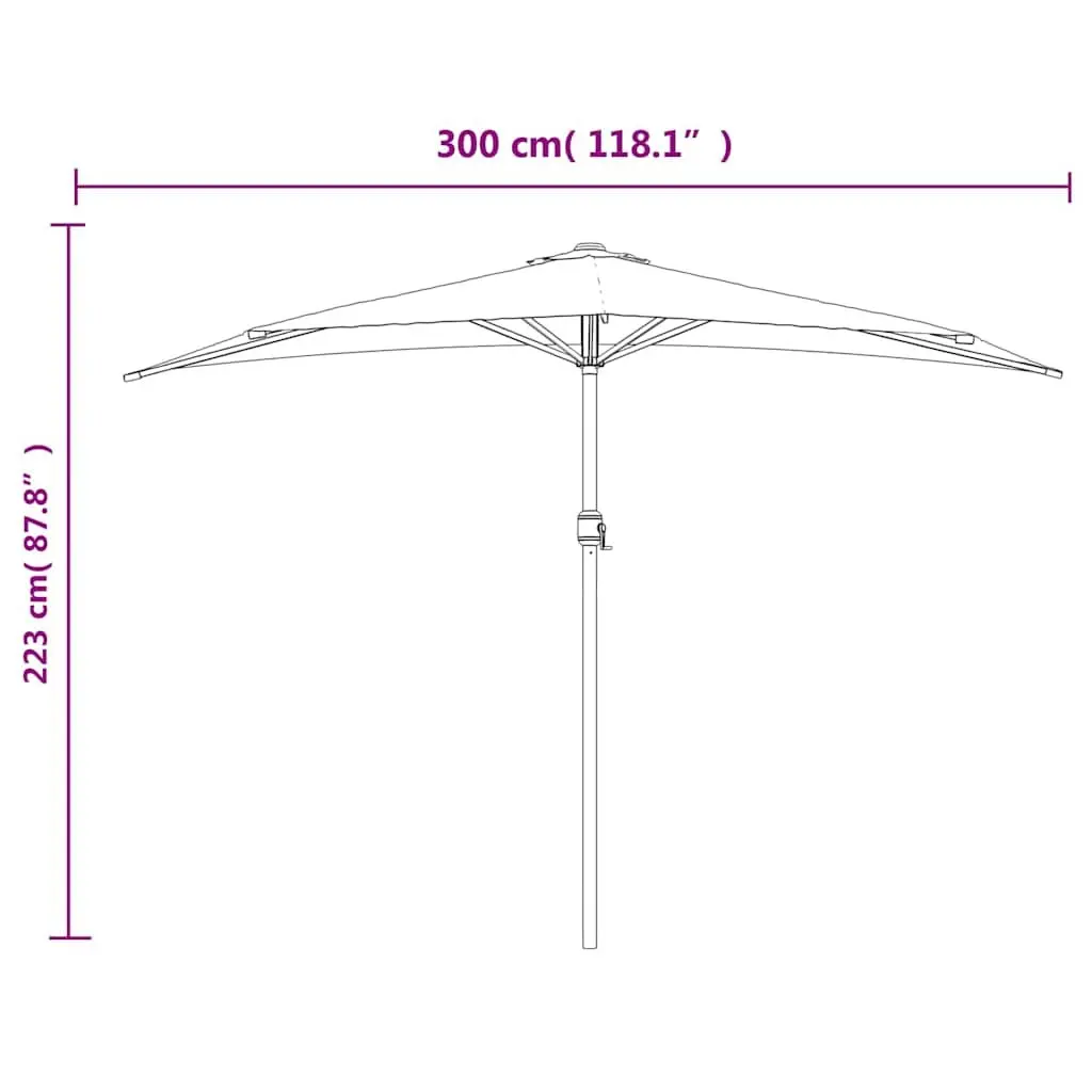 Half Round Balcony Parasol UV Protective Polyester Cover Aluminium Pole 300L x 155W x 223H cm Black