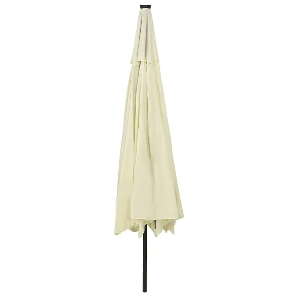 Garden Parasol Polyester 400 cm Beige with LED Lights Crank