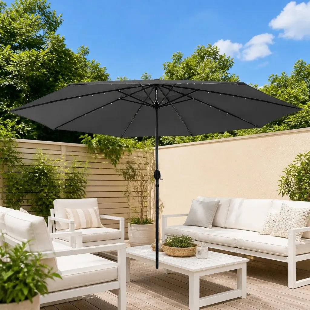 Garden Parasol Polyester 400cm Anthracite with LED Lights Outdoor Umbrella Shade