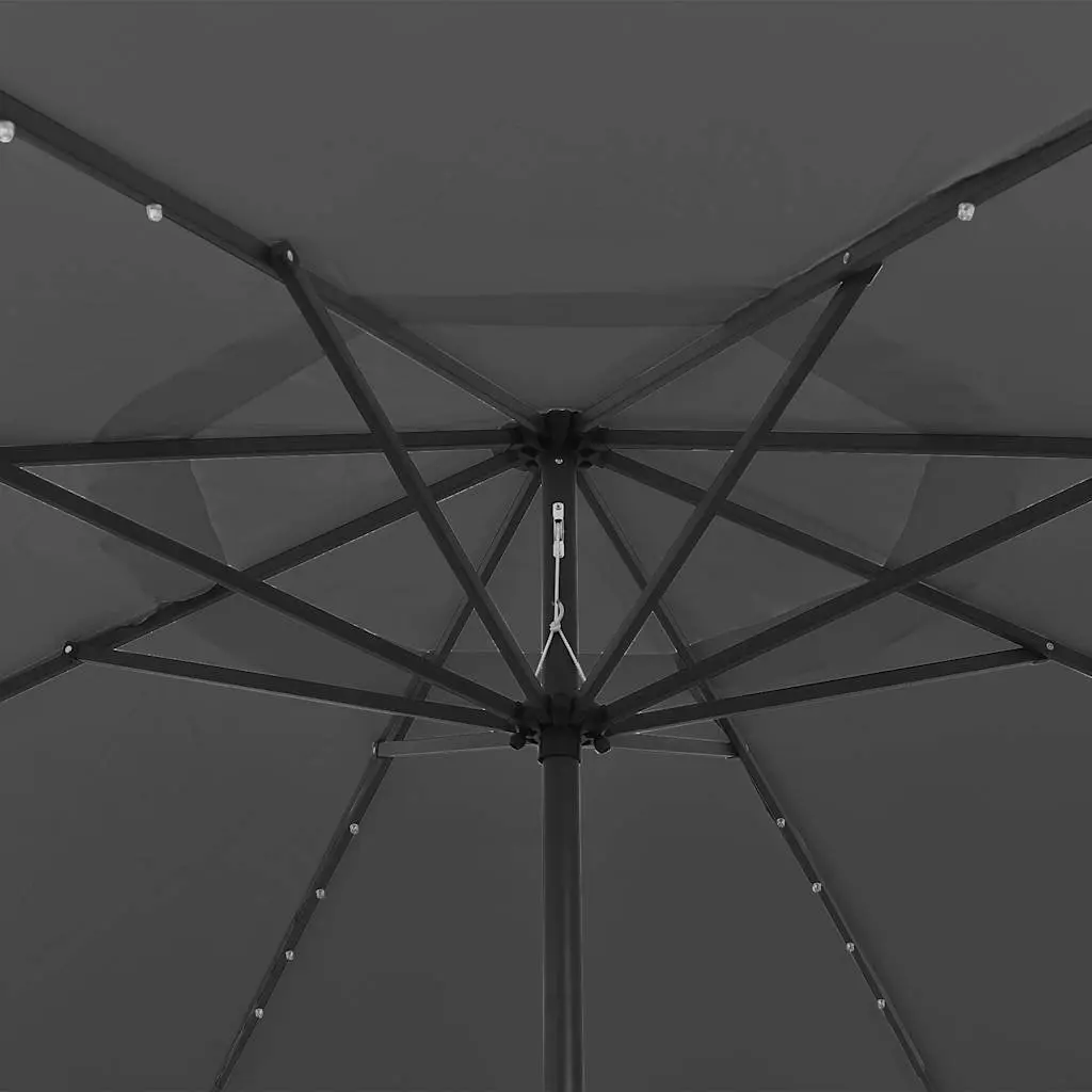 Garden Parasol Polyester 400cm Anthracite with LED Lights Outdoor Umbrella Shade