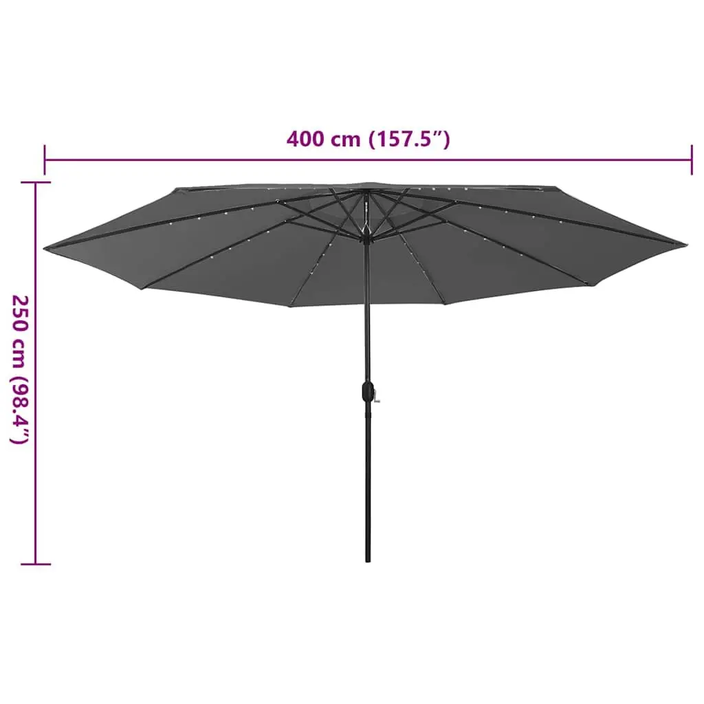 Garden Parasol Polyester 400cm Anthracite with LED Lights Outdoor Umbrella Shade