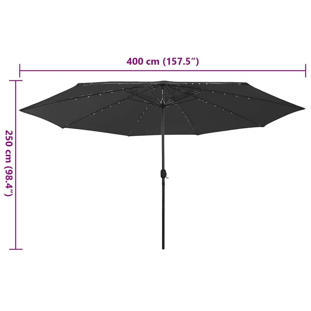 Garden Parasol Polyester 400cm Black with LED Lights